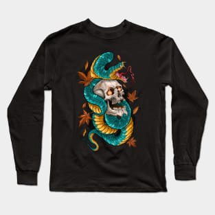 Japanese Tattoo Style Skull and Snake Long Sleeve T-Shirt